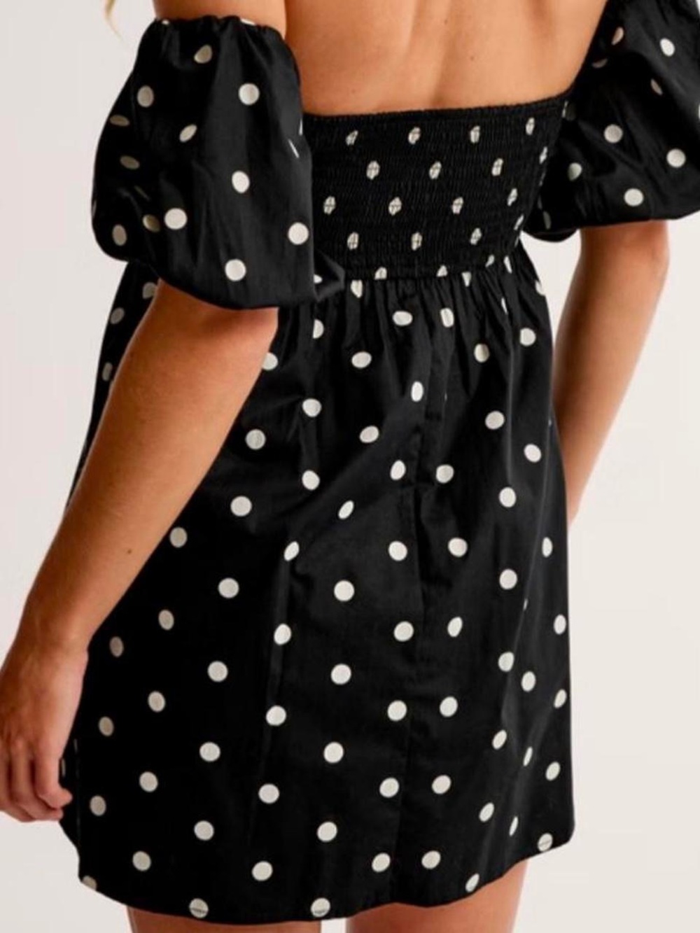 Abercrombie & Fitch Black and White Polka Dot Off-Shoulder Mini Dress - Picture 2 of 3
